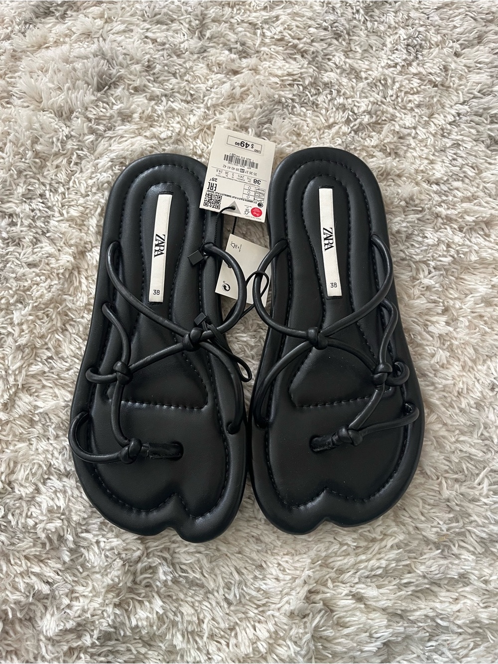 Zara Black Knotted Toe-Loop Slide Sandals - Women